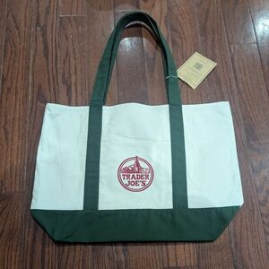 BNWT Trader Joe's Green Canvas Tote Bag (large)